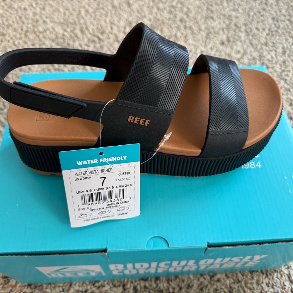 Reef Water Vista Higher Black Cognac Platform Sandal